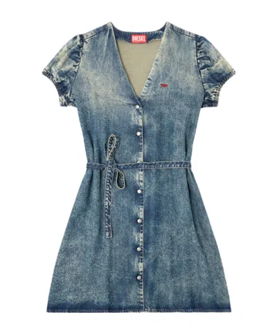 DIESEL PUFF-SLEEVES BUTTONED-FRONT MINI DAY DRESS