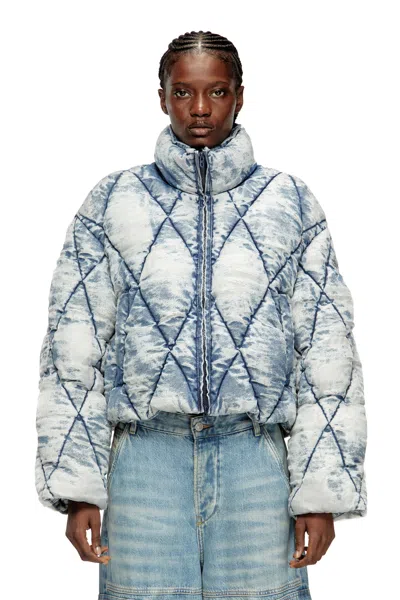 DIESEL PUFFER JACKET IN ARGYLE-QUILTED DEVORÉ SHELL