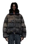 Diesel Puffer Jacket In Dirt-effect Camo Denim In Multi