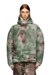 Diesel Puffy Hooded Jacket In Camo Nylon In Green