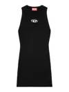 Diesel Ribbed Black Sleeveless Mini Dress With Logo Detail In Black
