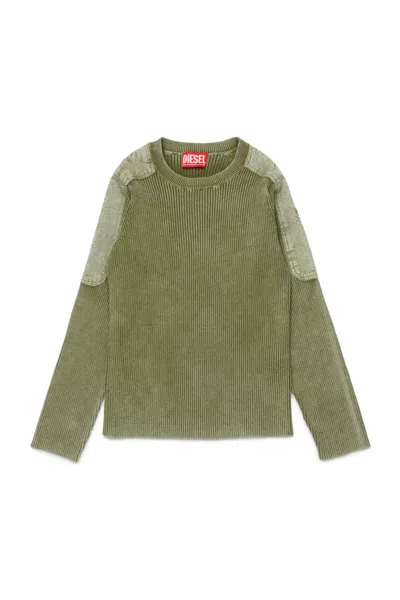 Diesel Kids' Kameryn Ribbed Panelled Sweater In Yellow