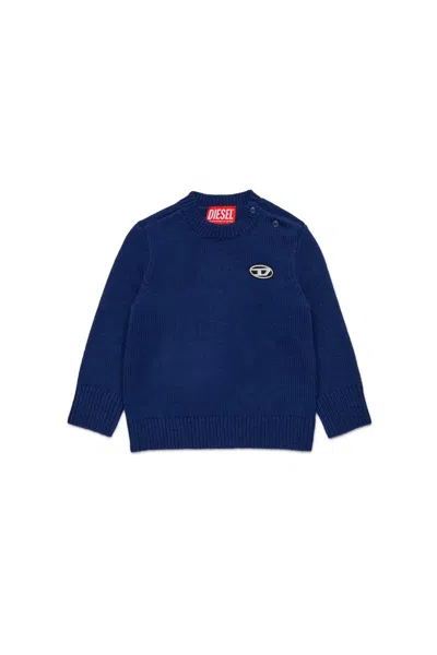 Diesel Cashmere-blend Sweater With Patch Oval D In Blue