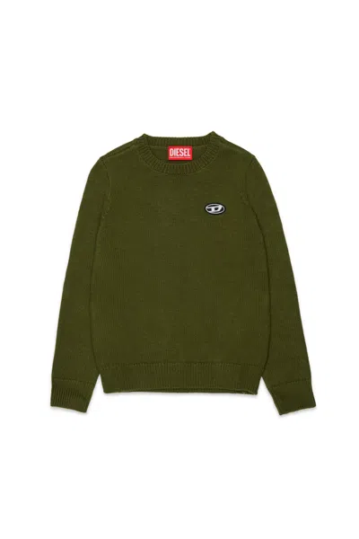 Diesel Kids' Wool And Cashmere Blend Sweater With Patches In Green