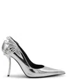 Diesel Metallic Leather Pumps With Curved Heel Silver Color In Silver