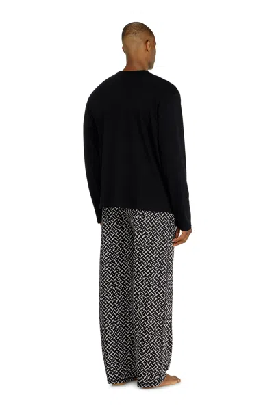 Diesel Pyjama Set In Cotton With Printed Bottoms In Black