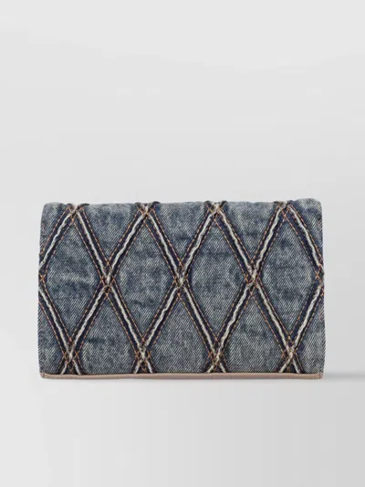 Diesel Quilted Chain Strap Wallet In Blue