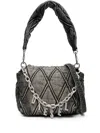 Diesel Quilted Denim Bag With Small Logo Charm In Black