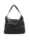 Diesel Quilted-denim Hobo Bag With Chain Charms In Black