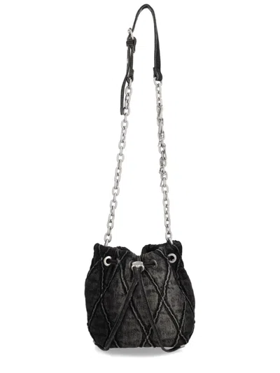 Diesel Quilted Drawstring Bucket Shoulder Bag In Black