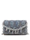 Diesel Quilted Gray Wallet With Chain Strap In Blue