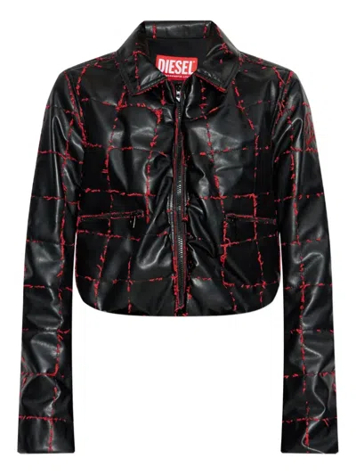 Diesel Quilted Grid-stitched Cropped Jacket In Black