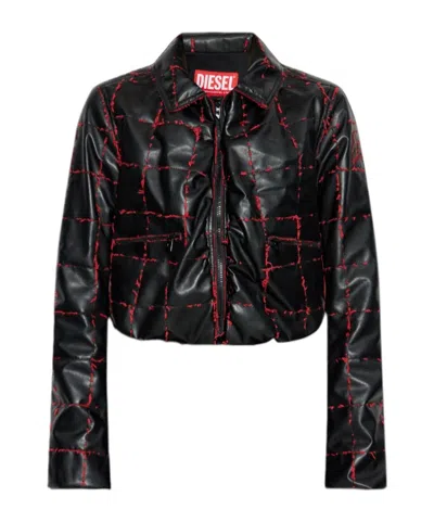 Diesel Quilted Grid-stitched Cropped Jacket In Black
