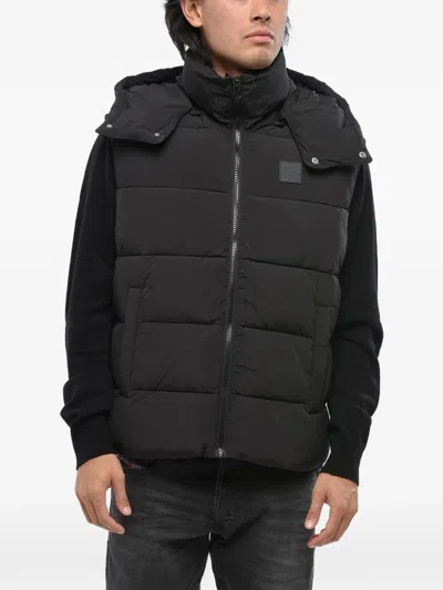 Diesel Quilted Hooded Gilet In Black