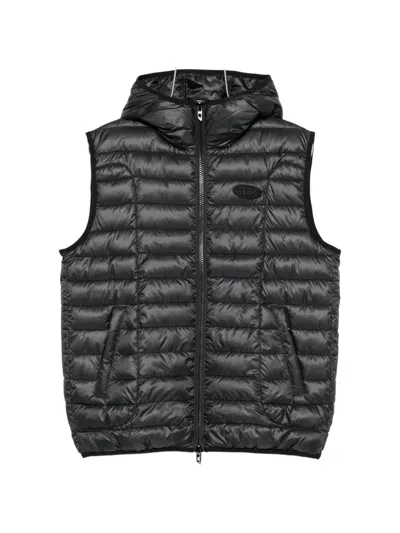Diesel Quilted Hooded Gilet In Black