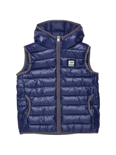 Diesel Kids' Quilted Hooded Gilet In Blue