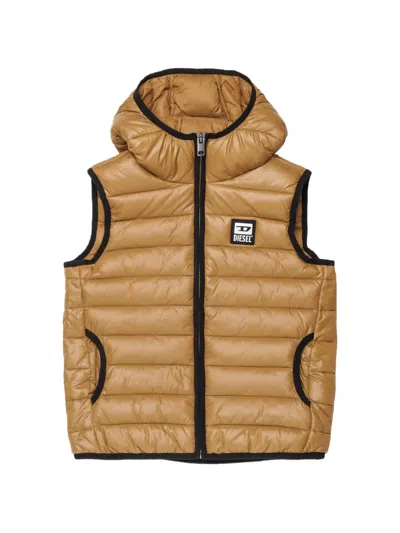 Diesel Kids' Quilted Hooded Gilet In Brown