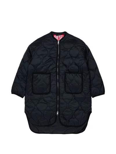 Diesel Kids' Quilted Jacket With Embroidered Logo In Black