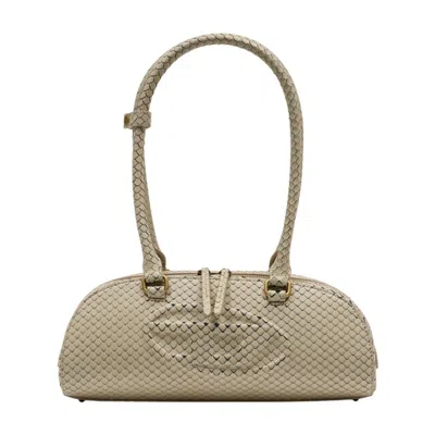 Diesel Quilted Leather Dome Shoulder Bag In Beige