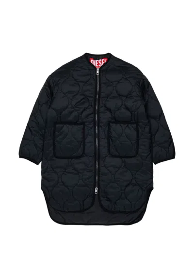 Diesel Kids' Quilted Logo-embroidered Jacket In Black