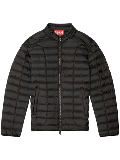 Diesel Quilted Mock Neck Jacket In Black