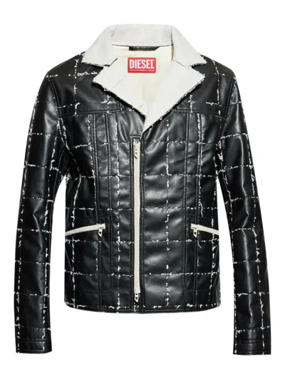 Diesel Quilted Panelled Biker Jacket In Black
