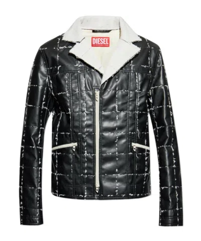 Diesel Quilted Panelled Biker Jacket In Multi