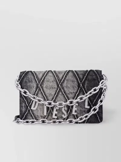 Diesel Quilted Rectangular Shoulder Bag Strap In Black