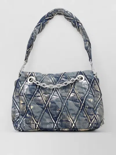 Diesel Quilted Shoulder Clutch Bag Chain Strap In Blue