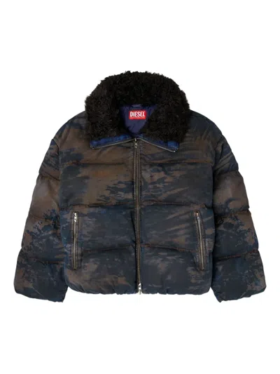 Diesel Quilted Trimmed-collar Padded Jacket In Blue