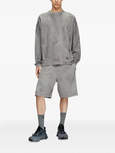 Diesel P-crown-n1 Cotton Track Shorts In Grey
