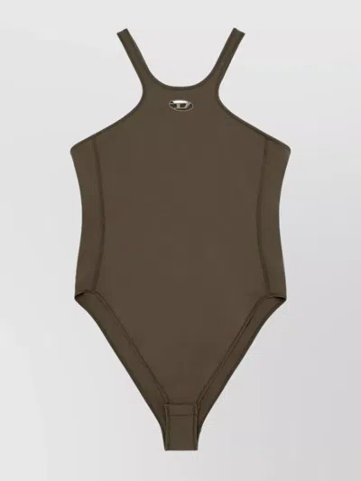 Diesel Racerback Sleeveless High-cut Swimwear Top In Black