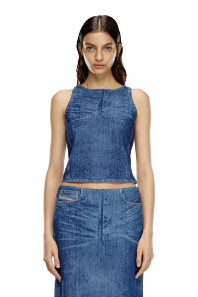Diesel Racerback Top In Rhinestone Denim In Blue