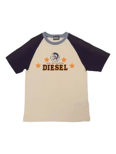 Diesel Kids' Raglan-sleeve Logo-print T-shirt In Neutral