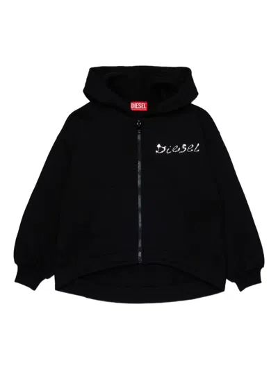 Diesel Kids' Raised-logo Hoodie In Black