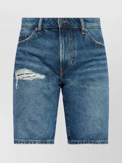 Diesel Raw Hem Distressed Five-pocket Belt Loops Shorts In Blue