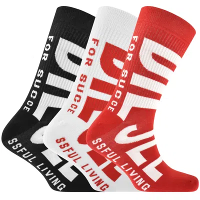 Diesel Ray 3 Pack Socks In Red