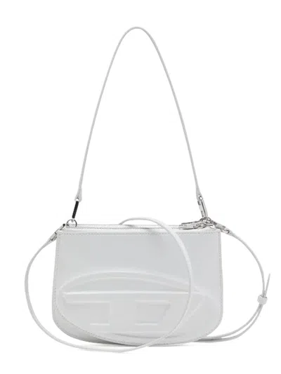 Diesel Rectangular White Handbag With Embossed Logo And Dual Compartments