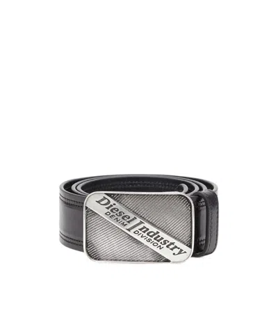 Diesel Logo B-industry Leather Belt In Black