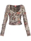 Diesel Sleeves Animal Print Floral Sheer Top In Red