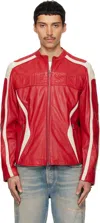 Diesel Colour-block Leather Biker Jacket In Red