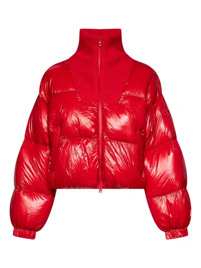 Diesel Red Glossy Nylon W-arrior Short Puffer Jacket
