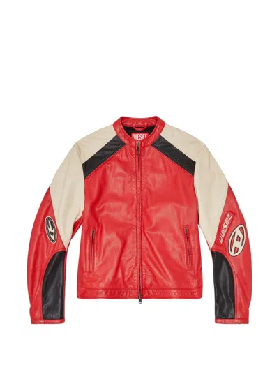 Diesel Red Leather Biker Jacket