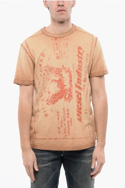 Diesel Red Tag Acid Wash Effect T-diegor-l2 Crew-neck T-shirt In Brown