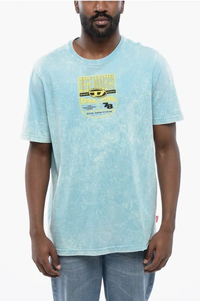Diesel Red Tag Acid Wash Effect T-just-n17 Crew-neck T-shirt With E In Blue