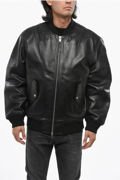 Diesel Red Tag Bomber Fit Pritts Leather Jacket In Black