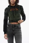 Diesel Red Tag Brushed Cotton F-slimmy Cropped Hoodie With Flocked In Multi