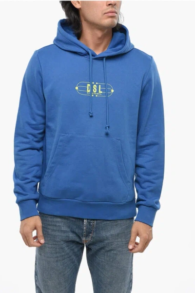 Diesel Red Tag Brushed Cotton Hoodie With Printed Logo In Black