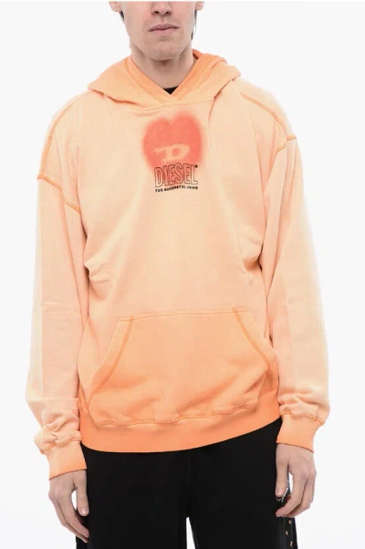 Diesel Red Tag Brushed Cotton S-boxt-hood-n10 Hoodie With D-heart D In Orange