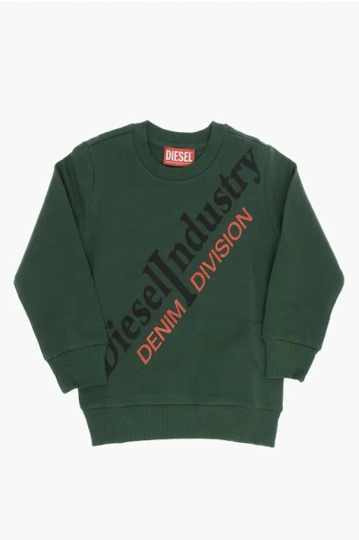 Diesel Red Tag Brushed Cotton Sfilli Crew-neck Sweatshirt With Prin In Green